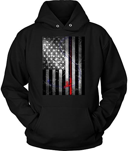 American Vintage Flag With Red Fishing Rod &amp; Blue Line &amp; Hook - Hoodie