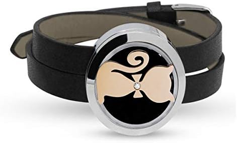 VOJO 30mm Cat Essential Oil Diffuser Necklace Stainless Steel Locket Jewelry for Women Men Kids (Leather Bracelet)
