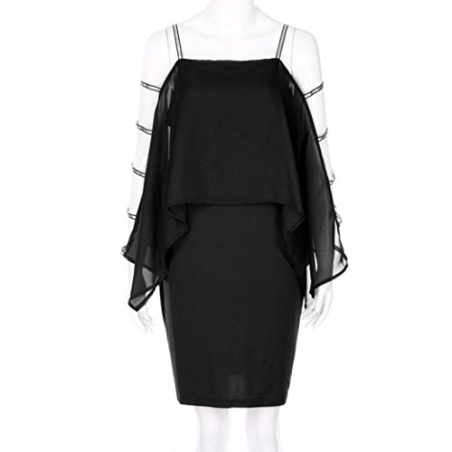 BSGSH Women's Chiffon Dress Strappy Batwing Sleeve Cut Out Split Back Bodycon Party Pencil Dresses Plus Size (XL, Black)