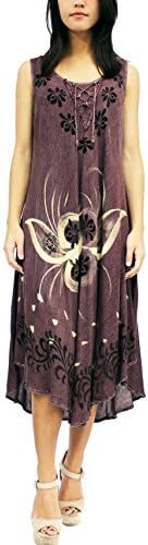 Laddi Women's Asymmetrical Sleeveless Boho Sundress - 8 Colors - Gypsy Style (Maroon)