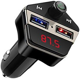 PLAY X STORE FM Transmitter, Bluetooth Car Kit with GPS Locator, Wireless In-car Radio Adapter with Dual USB Car Charger and Hands Free Calling for iPhone, Android and other Smart Devices
