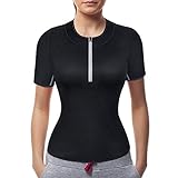 Junlan Women Weight Loss Slimming Body Shaper Sauna Hot Sweat Workout Suit Neoprene Shirts Fitness Exercise Top with Zipper (Pure Black with Zipper, XL)