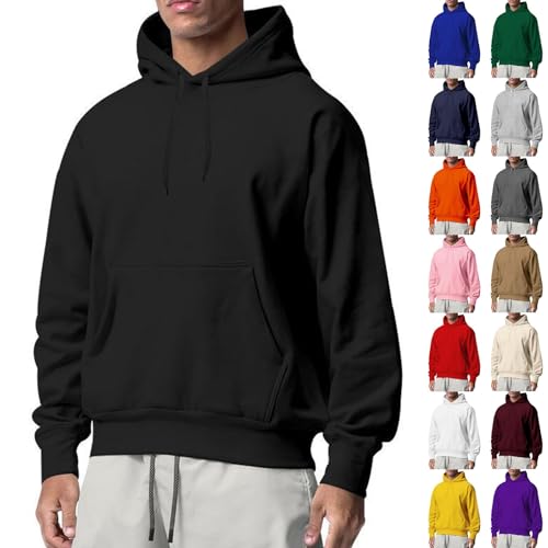 Classic Hoodies for Men UK, Mens Drawstring Hooded Collar Plain Sweatshirts, Solid colour Fleece Hoodies with Pocket, Ribbed Cuff Long Sleeve Sweatshirt, Dating Office Travel Workout Pullover Tops