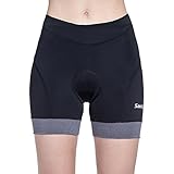 Santic Women's Cycling Shorts 4D Gel Elastic Comfortable for Spin Bike Classes Indoor Bike Shorts Women with Padding Plus Size Black-Grey Large