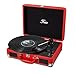 Vinyl Stereo Red Record Player 3 Speed Portable Turntable Suitcase Built in 2 Speakers RCA Line Out AUX Headphone Jack PC Recorder