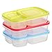 California Home Goods 3 Compartment Reusable Food Storage Containers for Kids and Adults, Microwave, Dishwasher Safe, Multi-Colored, Set of 3