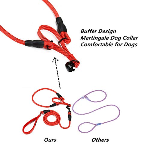 Durable Dog Slip Rope Leash Premium Quality Mountain Climbing Rope Lead, Comfort Traffic Padded Handle Leash and Martingale Training Collar Supports The Strongest Pulling Dogs 3.6 feet (L, Red)