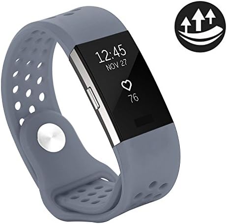 Yometome Fitbit Charge 2 Band Fashion Accessories Classic Edition Comfortable Replacement Strap for Fit bit Charge2 Sport Wristband for Girl and Boy With Breathable Holes Large Size Gray