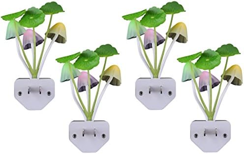 Plug-in Night Light with Dusk to Dawn Sensor, 7 Colors Changing Mushroom LED Lamp, Night Lights for Kids, Babies, Girls, Boys, Suitable for Babyroom, Bedroom, Bathroom, Livingroom, Hallway (4-Pack)