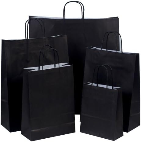 10 x Black Gift Paper Carrier Bags with Twisted Handles - 32cm x 42cm x 12cm (LARGE) Unipack Brand - Unibags