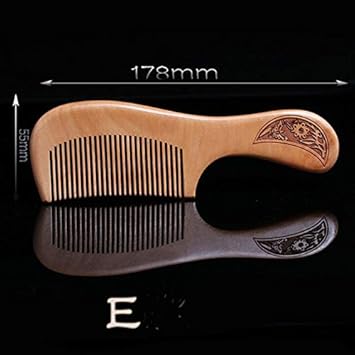 Buy 1pc Natural Peach Wood Hair Brush Carving Antistatic Massage
