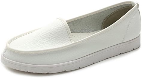Cuxialilin Womens Round Closed Toe Soft Material Pull On Flats-Shoes, White, 37