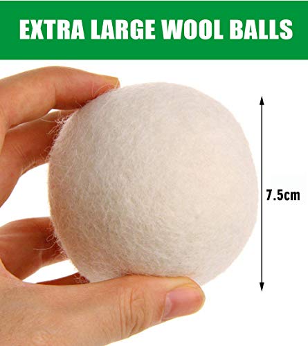 Wool Dryer Balls 6-Pack XL Laundry Dryer Balls Reusable Natural Fabric Softener Handmade Dryer Balls 100% New Zealand Wool Organic Dryer Balls for 1000+ Loads Reduce Wrinkles (6White, XL)