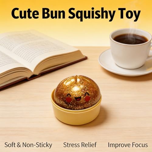 Simulation Glitter Dumpling Fidget Toy, Soft Squeeze Squishy Toy with Steamer Box, Anti Anxiety Sensory Toys, Cute Home Table Decor, Novelty Birthday Daily Gifts for All Ages
