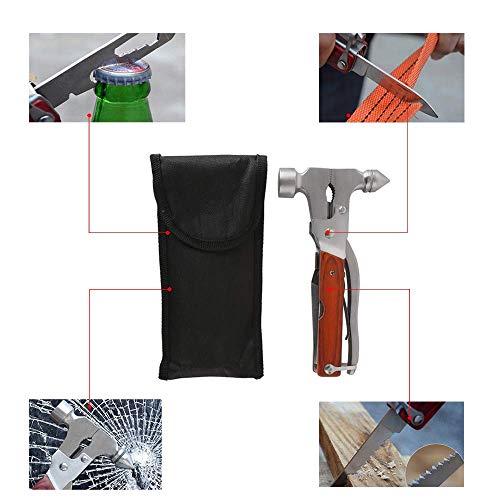 Kepeak Multipurpose Multitool with Mini Tools, Stainless Steel Multitool Mahogany Handle, Perfect for Camping, Survival Kit, Outdoors, Car Tool with Hammer, Axe, Knife, Plier, Screwdrivers, Saw