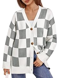 LILLUSORY Women's Checkered Cashmere Fall Cardigan