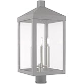 Livex Lighting 20586-80 Nyack - 24" Three Light Outdoor Post Top Lantern, Nordic Gray Finish with Clear Glass