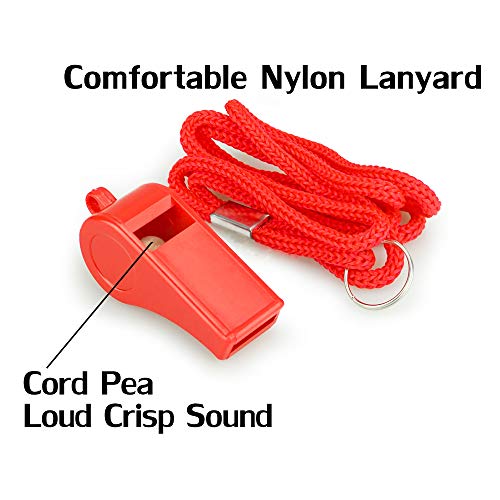 Hipat Red Emergency Whistles with Lanyard, Loud Crisp Sound, 2 Packs Plastic Whistles Ideal for Lifeguard, Self-Defense and Emergency - Thumbnail 2