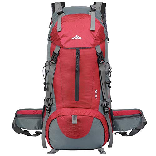 seenlast 50L Unisex Travel Hiking Backpack Outdoor Sport Daypack Water-Resistant Bag with Rain Cover for Climbing Camping Touring Mountaineering(Red)