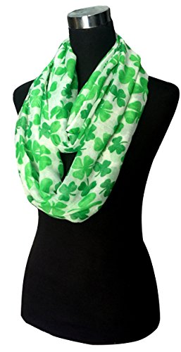 Lina & Lily Four Leaf Clover Shamrock Print Infinity Scarf for Women St Patrick Day (Large Size) - Thumbnail 2