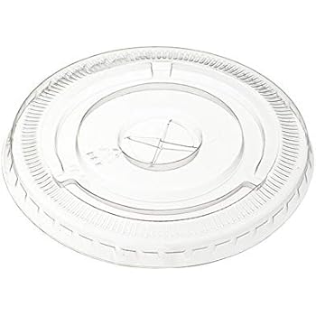 [100 Pack] Crystal Clear PET Plastic Lids With Straw Slot for 12, 16, 20 & 24 oz. Milkshake Cups (Flat Lids)