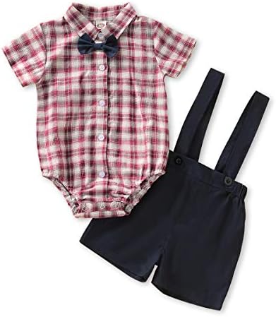 ملابس أطفال بنين جنتلمان ملابس ربطة عنق رومبير صدرية شورتات شاملة الصيف حمالة الزي الرسمي للأولاد 9 12 Months Amazon Ae