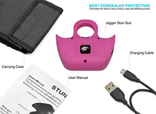 Mini Self Defense Jogger Stun Gun for Women - Best Concealed Protection Tool for Joggers, Runners, Walking - Rechargeable Batteries & Nylon Case (Pink) - Thumbnail 2