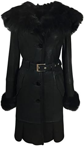 DudeX Women's Suede Sheepskin Lambskin Leather Jacket Designer Winter Fur Coat