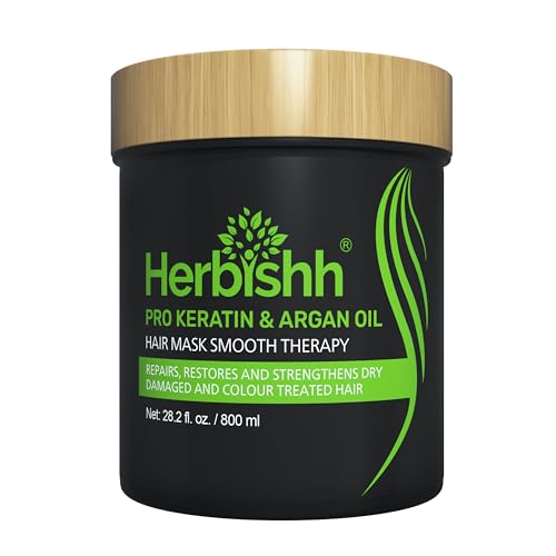 Herbishh Argan Hair Mask (800 ml), Deep Conditioning Hair Mask for Dry & Frizzy Hair | Keratin Hair Mask Sulfate Free, Hydrating Argan Oil Hair Mask for Damaged Hair