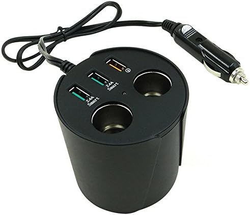 Car Charger For Cup Holder 3 USB Port With 2 Expansion Output Compatible For Smart Devices Cup Holder Power Adapter Black