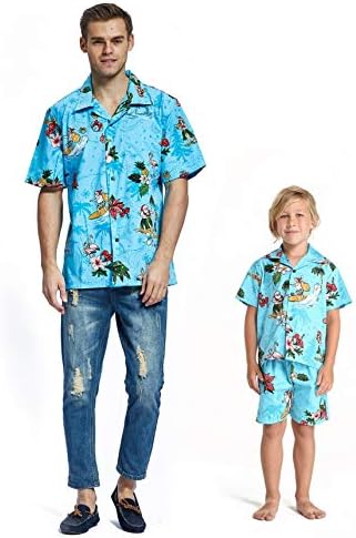 マッチング父のハワイアンルアウの服装クリスマスメンズシャツボーイシャツショーツ ネイビーサンタフラミンゴ マッチング父のハワイアンルアウの服装クリスマスメンズシャツボーイシャツショーツ ネイビーサンタフラミンゴ