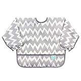Bumkins Sleeved Bib / Baby Bib / Toddler Bib / Smock, Waterproof, Washable, Stain and Odor Resistant, 6-24 Months - Gray Chevron