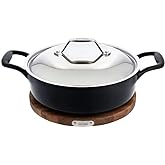 All-Clad Cast Iron Enameled Deep Skillet with Acacia Trivet 10 Inch Induction Oven Broiler Safe 650F Pots and Pans, Cookware 