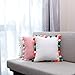 NSSONBEN White Pom Pom Pillow Covers - Soft Velvet Decorative Cushion Cases for Couch Home 16 x 16 Inch Set of 2 (White)