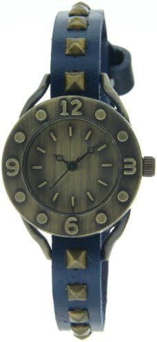 Vintage Dress Rusted Copper Rivets Blue Band Round Bronze Arabic Number Case Watch