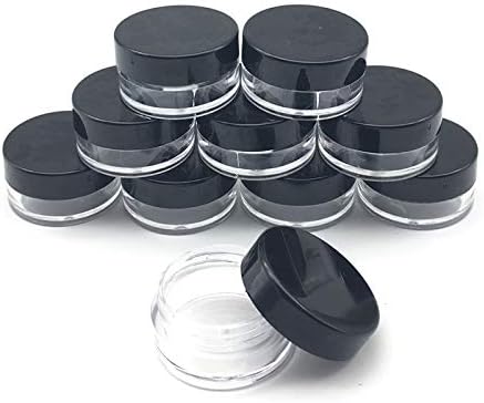 100 x 2g Plastic Small Sample Empty Clear Containers with Black Lids Covers Cases Holder for Cream Lotion Cosmetic Makeup Oils Lip Balms Liquid Pigments