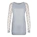 Orangeskycn Fashion Womens Casual Lace Long Sleeve Pullover Crop O-Neck T-Shirt Blouse Tops