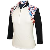 Monterey Club Ladies' Dry Swing Water Fountain Print Colorblock 3/4 Sleeve Shirt #2347