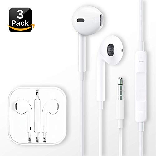 [3 Pack] Headphones/Earphones/Earbuds, Pavlysh 3.5mm Wired Headphones Noise Isolating Earphones Built-in Microphone & Volume Control Compatible iPhone iPod iPad Samsung/Android / MP3 MP4