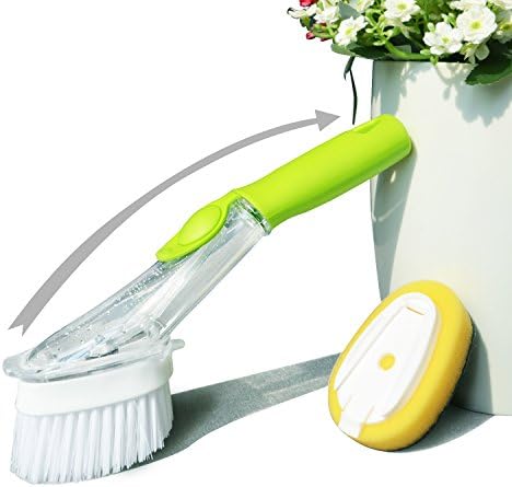 Soap Dispensing Dish Cleaning Brush Sponge Scrubber with Handle,Multipurpose Household Kitchen Grips cleaner Scrub Brushes Set