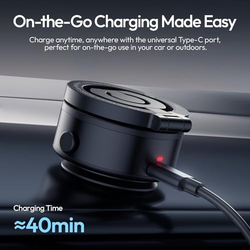 ULANZI SK22 Electric Phone Holder for Car, Vacuum Suction Magnetic Phone Mount, Folable 360° Adjustable Car Accessories for for Car GPS Vlog iPhone 17/17Pro/16/15/14/13/12, Black