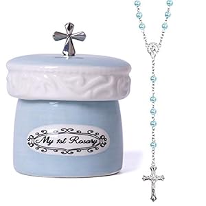 My First Rosary Cross for Boy Keepsake Box and Rosary Gifting Set, Blue