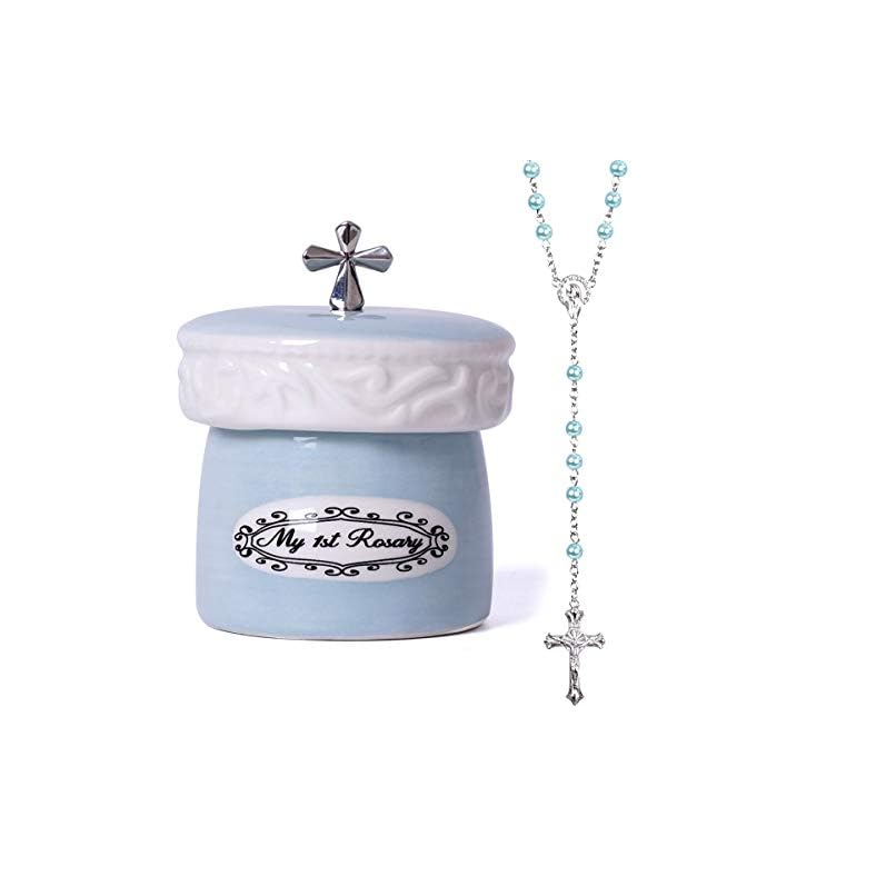 My First Rosary Cross for Boy Keepsake Box and Rosary Gifting Set, Blue