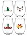 4-pack WINE-OH! Designer Shatterproof BPA Free Plastic 16 ounce Stemless Wine Glass (CHRISTMAS)