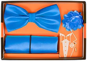 Microfiber Royal Blue Pretied Bow Tie, Hanky &amp; Lapel Pin Box Set