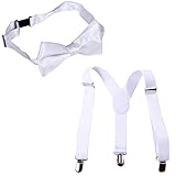 HDE Kid Boys Adjustable Y Back Clip Suspenders Matching Pre Tied Bowtie Set