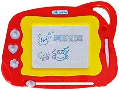 Mig Att Magnetic Drawing Board Mini Travel Doodle, Erasable Writing Sketch Colorful Pad Area Educational Learning Toy for Kid / Toddlers/ Babies with 3 Stamps and 1 Pen (Red)