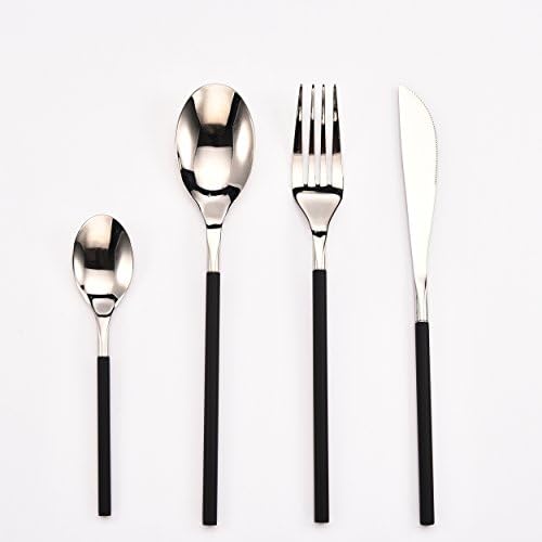 Rittiwood 4 Piece Oriental Style Flatware Set Fork Spoons Knife Teaspoon stainless steel Tableware For Party Family Dinner Portable Suit (Black)