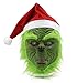 NECHARI Christmas Mask Seuss Deluxe Latex Green Full Head Christmas Fun with Red Hat and Green Mask