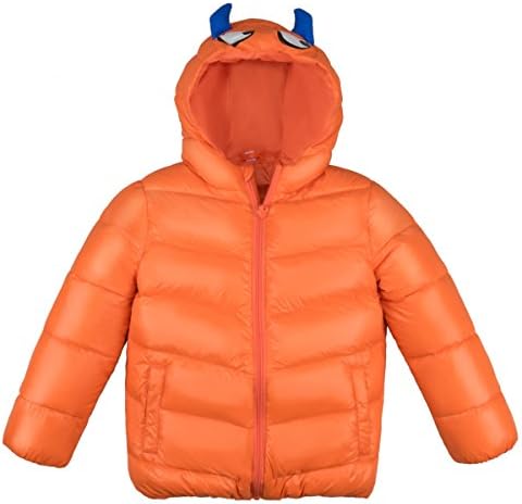 Kids Powder Puffer Jacket, Lightweight Down Jacket Coat, Children Winter Outwear with Hood for Boys Girls, Orange, 110